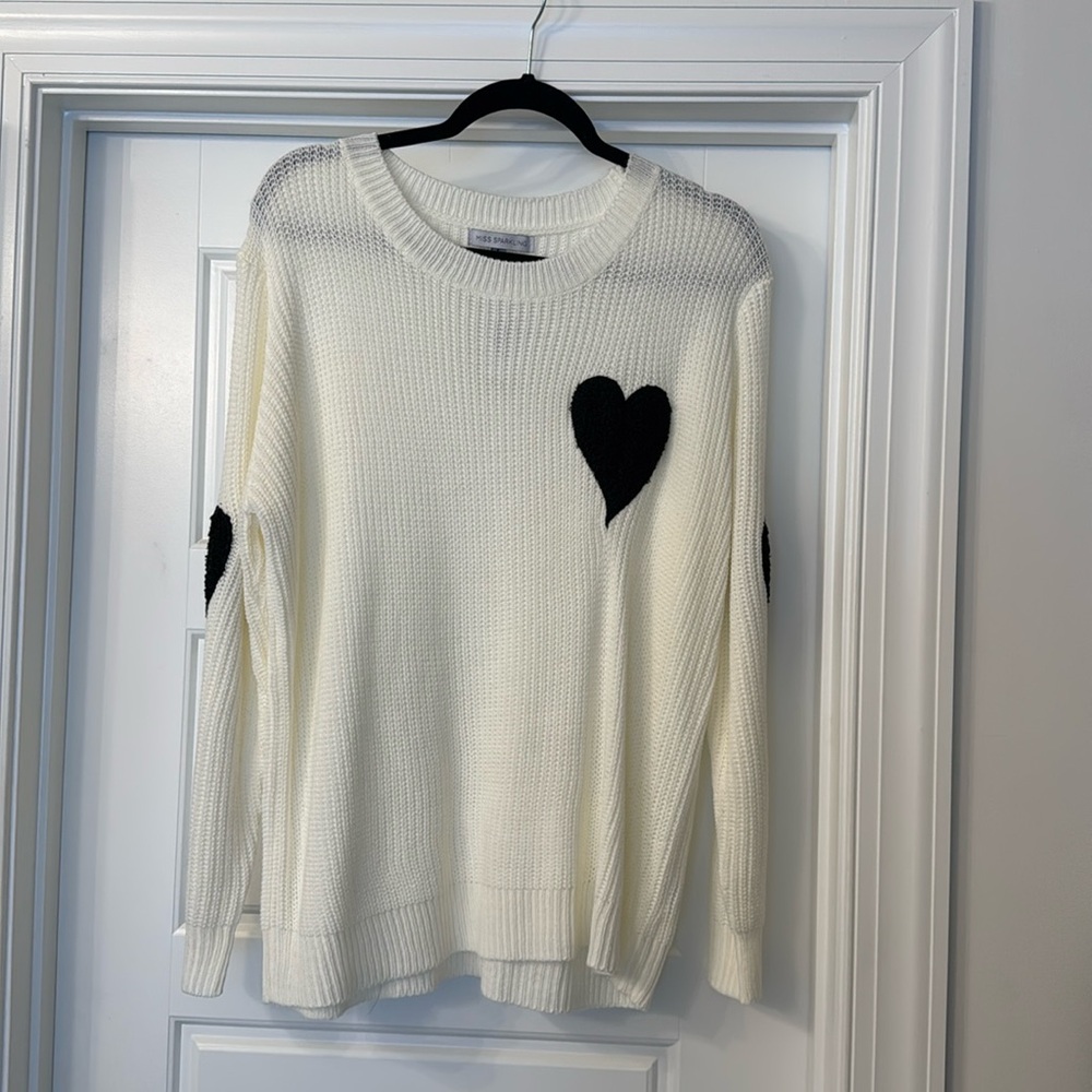 NWT Cream sweater with black hearts